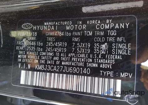 2018 Hyundai Tucson Value from USA, damaged, VIN KM8J3CA27JU690140